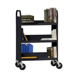  Flat Top Shelf Steel Book Cart   37Lx18Wx42H   Black 