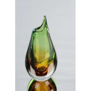    Murano Glass Emerald Amber Sommerso Glass Vase 