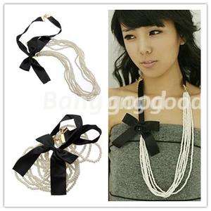 Fashion multi strand Charm Women Bowknot Imitation Pearl Chain 
