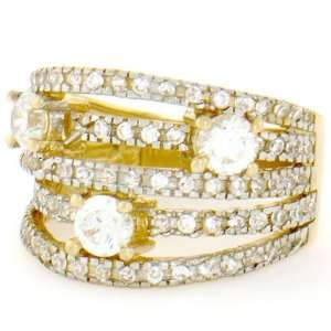    10K Solid Yellow Gold CZ Cluster Sparkly Band Ring Jewelry