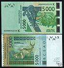 WEST AFRICAN STATES SENEGAL 5000 FRANCS P117K 2009 DEER