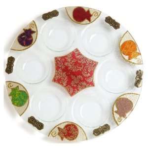  Glass Seder Plate with Pomegranates, Star of David and 