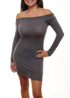 NEW CHESLEY grey gray off shoulder sweater dress S M L  