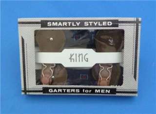 VTG Male Sock Garters by KING New in Box IOB Navy with Design 