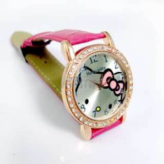   Hello Kitty Crystals Stone Girls Kids Children Quartz Watch Bracelet