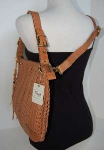 New~ FOSSIL Lola Woven Tan Brown Leather Vintage Crossbody Hobo Bag $ 