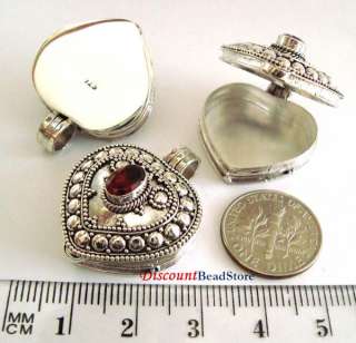925 Sterling Silver Heart Locket keepsake container Garnet birthstone 