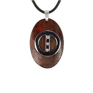   Circle Line Oval Pendant w. Rubber Cord Necklace Dahlia Jewelry