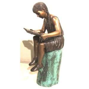   SRB47829 Sitting Girl on Log with Book Bronze
