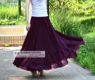 Full Circle Chiffon Skirt Long Skirt S~3XL #GF0689  