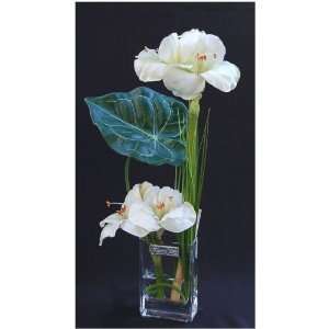   Designer White Silk Amaryllis in a Rectangle Vase