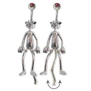   silver dangling design, Pink Panther Belly Button ring  PTU21 Jewelry