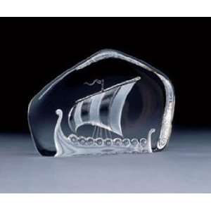  Viking Ship Hand Etched Crystal Sculpture by Mats Jonasson 