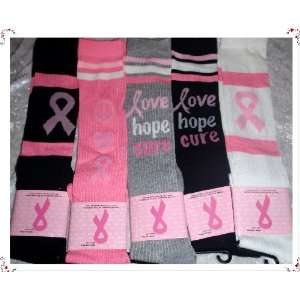  5 Pair Breast Cancer Awareness Pink Ribbon Women Knee High 