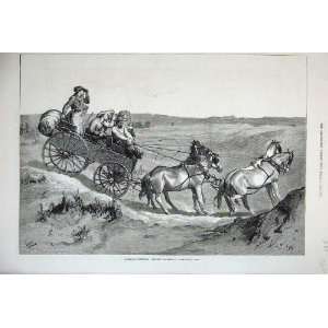   1877 America Prairie Travelling Horse Cart Men Rifles