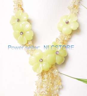22 natural Citrine Topaz flowers necklace stone clasp  