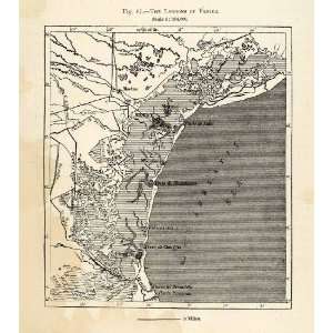 1882 Relief Line block Map Adriatic Sea Lagoon Venice Chioggia Mestre 
