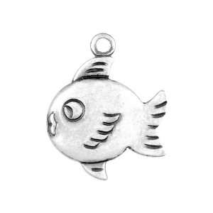  Antique Silver Plated Round Fish Charms (3)