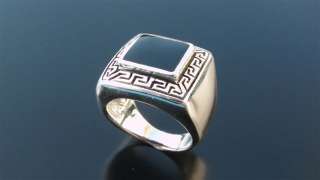 Men Silver 925 Sterling SIGNET Black Onyx Ring  