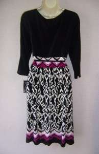 JESSICA HOWARD Woman Black/Print Jersey 3/4 Sleeve Versatile Dress 14W 