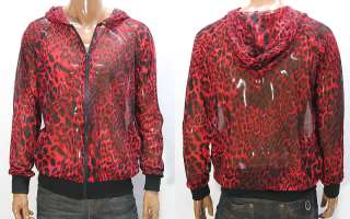 Mens Red Leopard Print Cool Mesh Zip Hoody Jacket M  