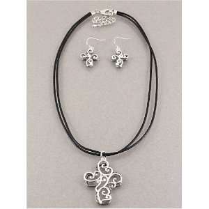 Fashion Jewelry Desinger Inspired Metal Silver Oxidized Cross Necklace 