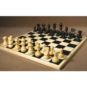   Boxwood French Style Chessmen with Black Silkscreened Board and 3.75in