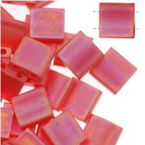  Miyuki Tila 2 Hole Square Beads 5mm Matte Opaque Red AB 