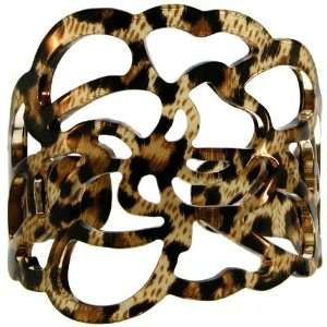  2.5 Wide Cut Out Design Plastic Cuff In Leopard Jewelry
