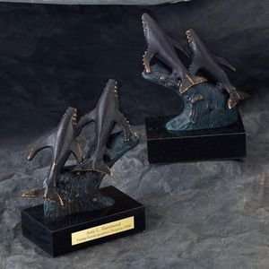   Whale Bookends with Bronzed/ Black Marble Base 