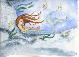 Mermaid w/child shhh Original Watercolor Print GRIMSHAW  