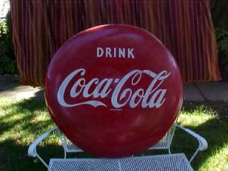 Coca Cola Outdoor 36 Steel Round Button Sign 1950`s Coke Advertising 