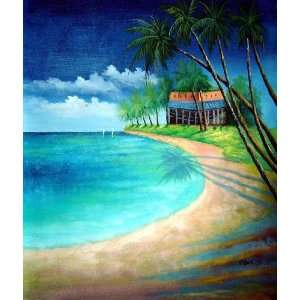  Palm Tree and Blue Ocean Oil Painting 24 x 20 inches