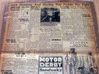 Sandusky OH Newspaper 1927   Jack Dempsey Jack Sharkey  