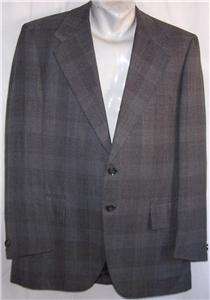 40R Vintage MAGEES GRAY BLUE GOLD PLAID Sb sport coat suit blazer 