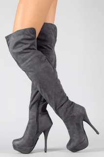  Diva Lorane 41 Womens Thigh High Platform Boots Gray PU Suede  