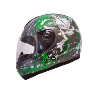 GREY/GREEN SKULL X BONE FULL FACE MOTORCYCLE HELMET(JX A5007 SKULL X 
