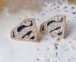   Fashion Black Enamel Crystal Gold Geometry Superman S Earring Free