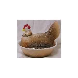  5 Glass Painted Sky Brown & Black Chicken on Basket 