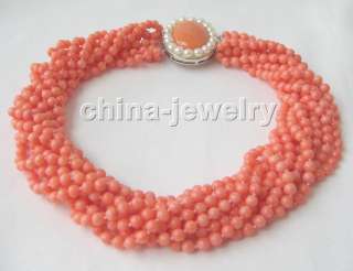 Beautiful 17 10row 5mm natural pink coral necklace  