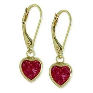   Yellow Gold 1.80 CT. Created Ruby Heart Leverback Earrings Jewelry