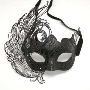  Black Venetian Swan Metal Half Mask