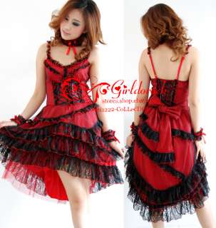 GOTHIC PUNK DOLLY BOW Lolita + NECKBAND CHAIN 61163 RED DRESS S L 