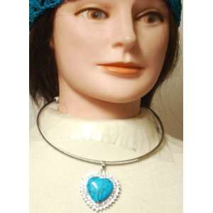   Necklace with Large Blue Jade and Crystals Heart Pendant Toys & Games