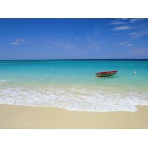 Boat Moored Near Beach, Caribbean Sea, West Indies Premium 