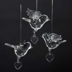  Club Pack of 12 Glass Bird with Heart Christmas Dangle 