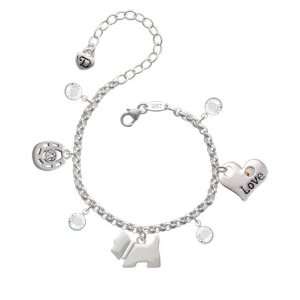 Scottie Dog Love & Luck Charm Bracelet with Clear Swarovski Crystals 