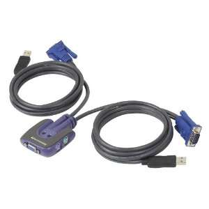  IO Gear MiniView Micro 2 port USB KVM w/ built in cables 