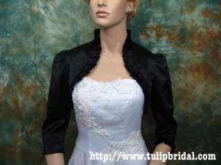 Black 3/4 sleeve satin wedding bolero jacket shrug 008  