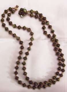   Murano Glass Bicone Green Brown Bead & Tin Cut Crystal Necklace  
